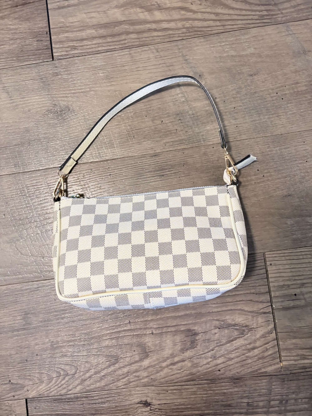 Cream Checkered Wristlet Crossbody Bag - Unbranded